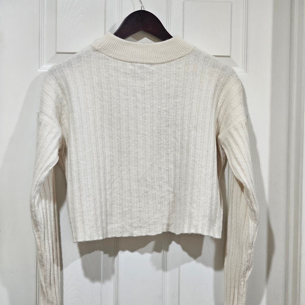 Madewell Cropped Ribbed Sweater Wool Blend Cream Mock Neck Size M - Picture 3 of 7